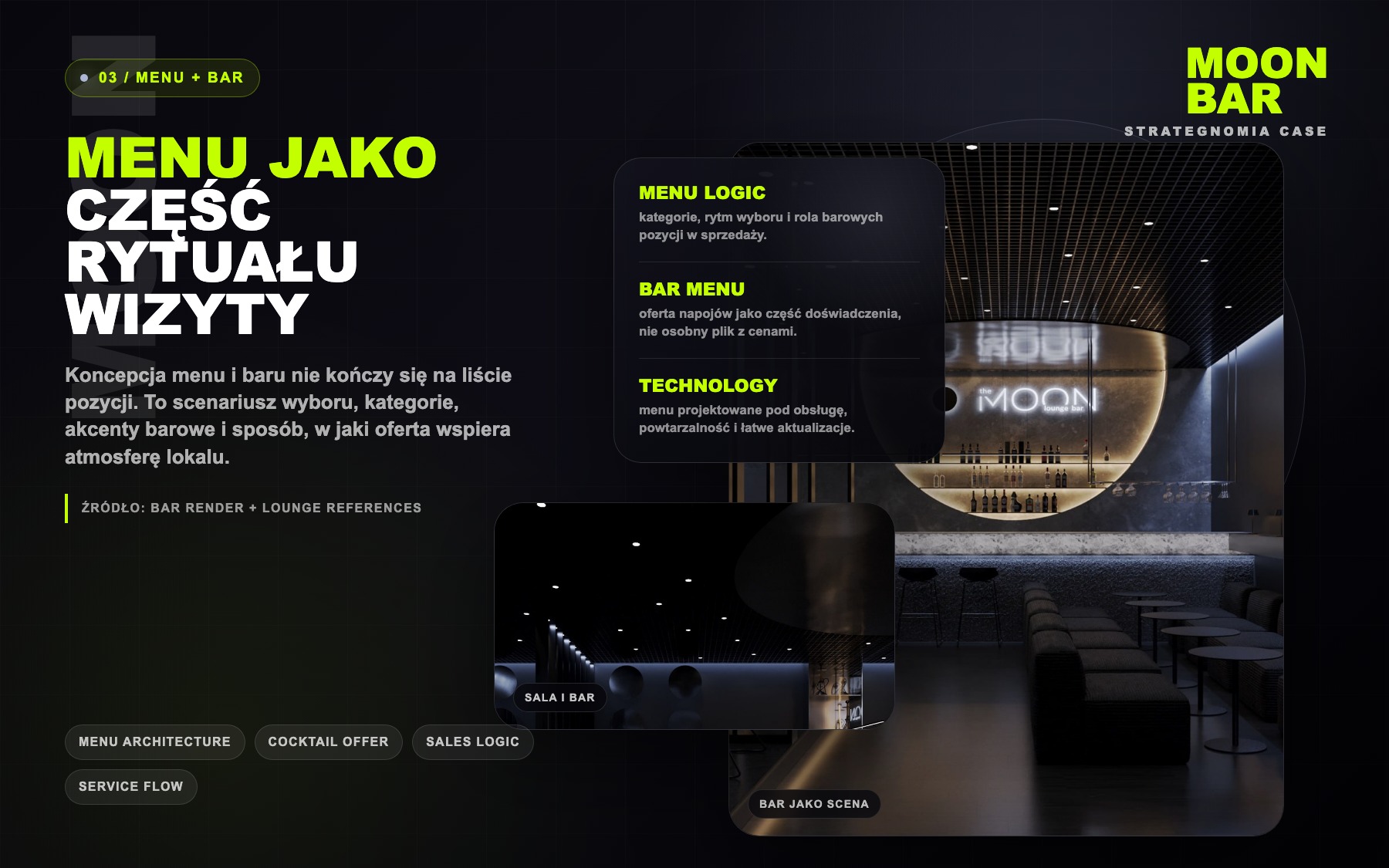 MoonBar menu and bar concept system with real bar render and service logic