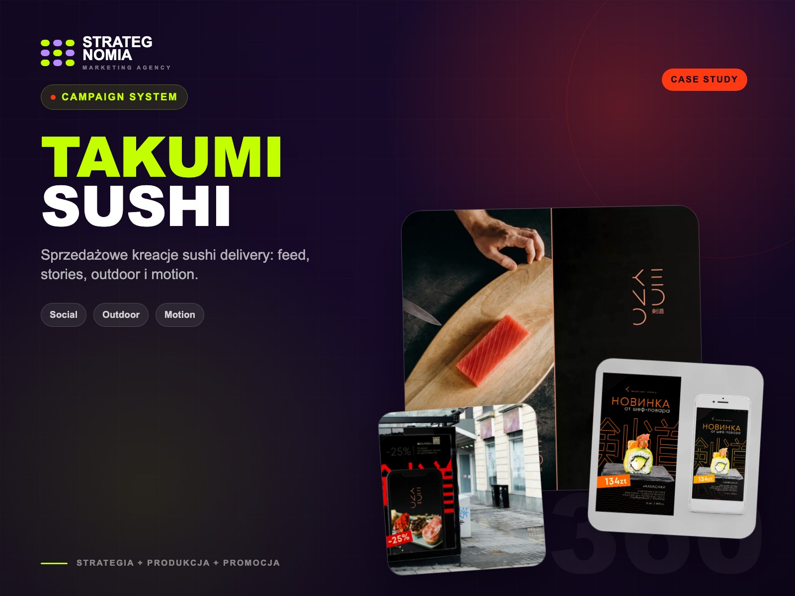 Strategnomia editorial case cover for Takumi Sushi Delivery campaign system