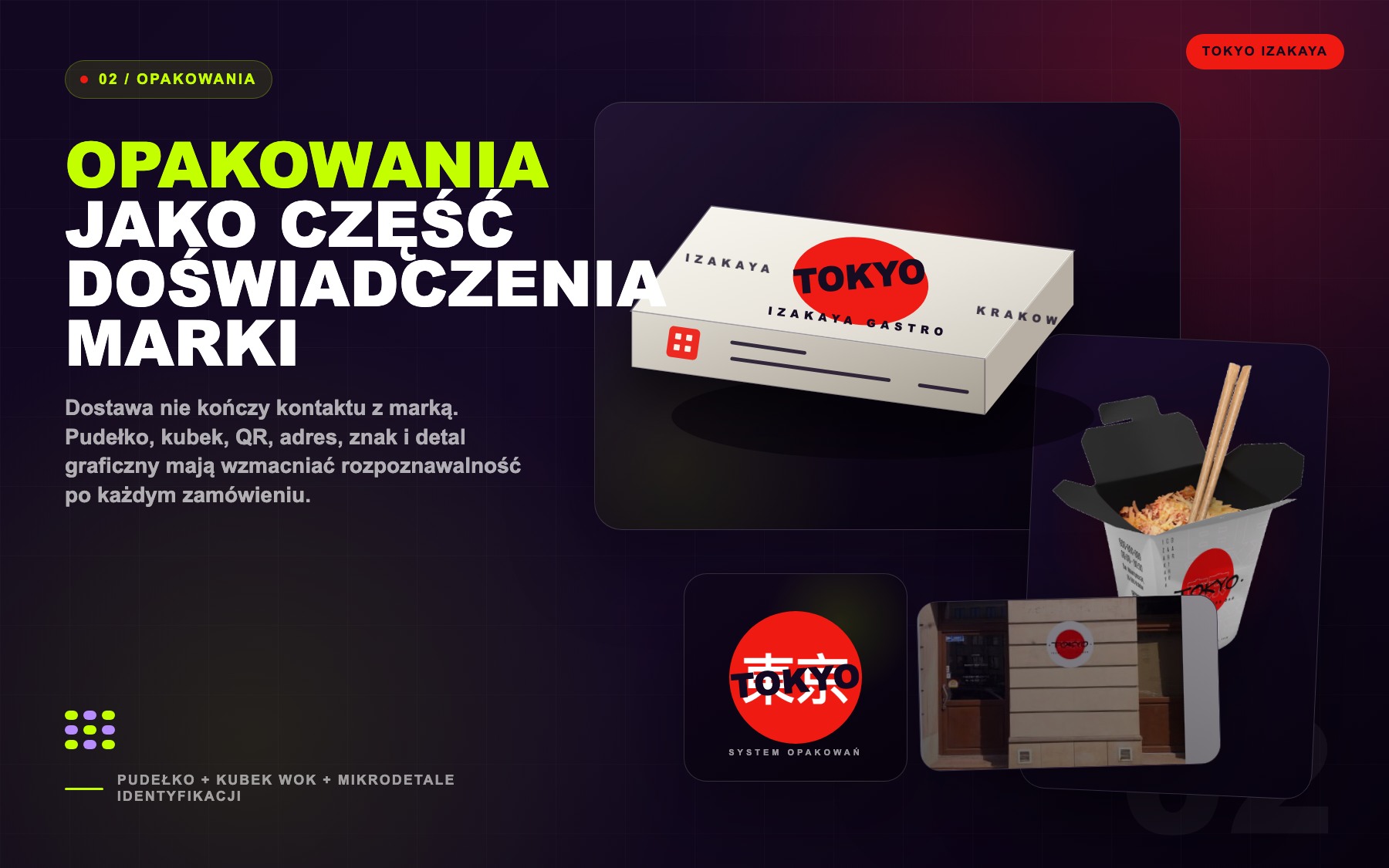 Tokyo Izakaya dark editorial cover with packaging and brand experience system